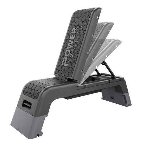 Power Systems Step Bench & Weight Bench | Aerobic Platform & Plyo Box for Cardio, Strength | Commercial Grade Full Body Home Gym Stepper with Adjustable Multifunctional Deck & Resistance Band Clips