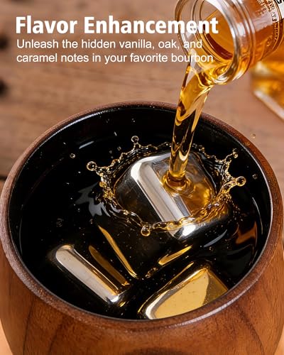Charred Wooden Whiskey Glass Set with Stainless Steel Stones - Christmas Gifts for Men