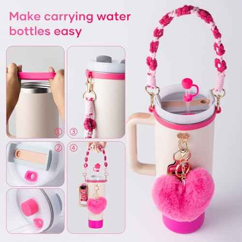 Stanley Cup AccessoriesI Bottle Handle Carrier Strap,Silicone Cup Boot, Lipstick Holder, Straw Topper & Spill Stopper Cute Decorative Charms, Accessories for Stanley Cup 40oz/30oz Decor