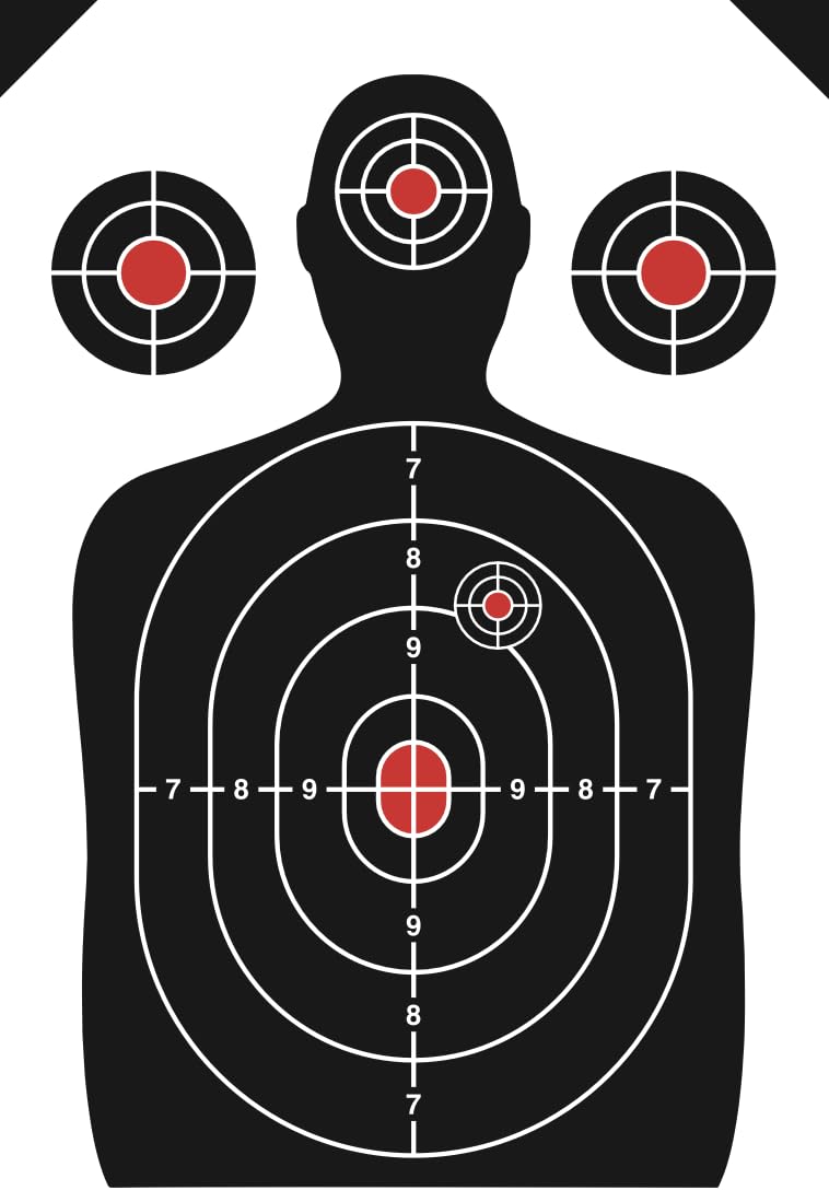 50 Pack Paper Shooting Target Silhouette Bundle - Black & White and Red - 17"x25" (Front and Back) - Indoor & Outdoor