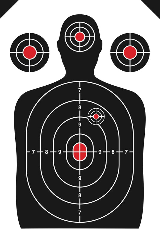 50 Pack Paper Shooting Target Silhouette Bundle - Black & White and Red - 17"x25" (Front and Back) - Indoor & Outdoor