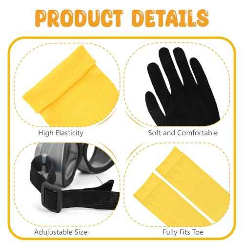 Halloween Costume Adult Accessories, 6 Pcs Yellow Beanie Hats with Gloves Steampunk Goggles Glasses Skirt Suspender Socks for Adults Halloween Dress up for Men Women Girls Boys Party Cosplay Set