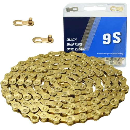 6/7/8/9/10/11/12 Speed Bike Chain ? High-Strength, Durable & Smooth-Shifting for Road/Mountain Bikes (Gold-9-Speed)