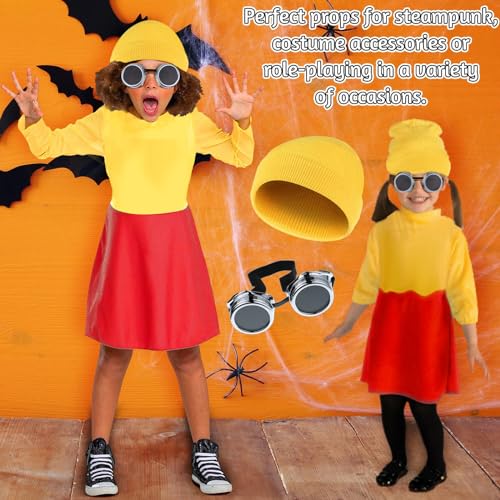 Geyoga Halloween Cosplay Costume Accessories Adult Vintage Steampunk Goggles Punk Sunglasses Yellow Beanie