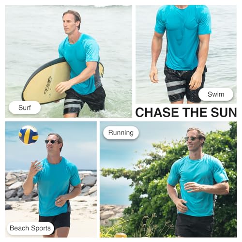 Men's Swim Shirt Rash Guard UPF 50+ Short Sleeve Neon Blue/Charcoal 3X
