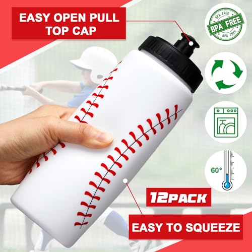 12 Pack 20oz Baseball Water Bottles Bulk Reusable Sports Hydration Bottles