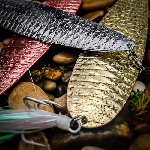 Magnum Flutter Spoons Large Fishing Lures Set - B4 - 7.5 Inch Gold Silver Rose Gold, 3 Pcs