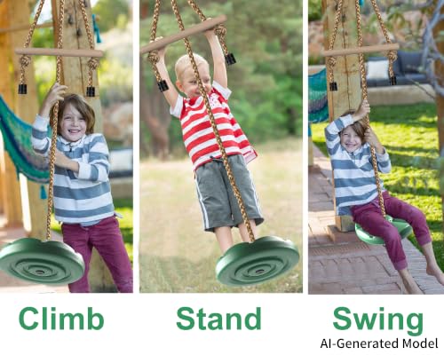Kids Outdoor Disc Swing Set with Monkey Bars - Green, 7ft Adjustable Height