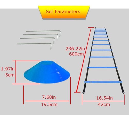 Speed Training Equipment Set, 12 rungs Agility Ladder, 12 Soccer Cones, Jump Rope, Running Parachute, Resistance Bands, Basketball Football Soccer Training Equipment for Kids Youth Adults. (Blue)