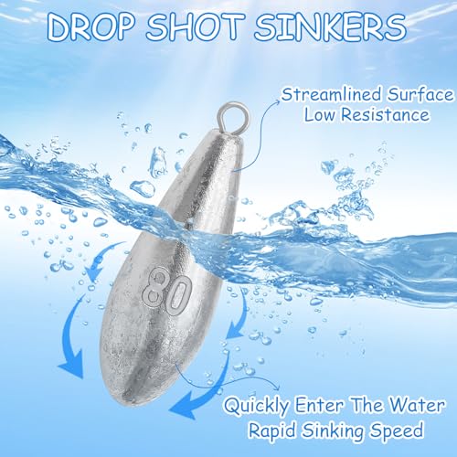 Drop Shot Fishing Weights Sinkers 1oz - 10 Pieces, Drop-Shaped Lead Tackle