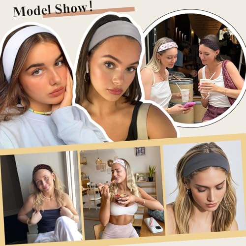 TERSE Headbands for Women Trendy Cherry Print - Non Slip Head Bands Soft Fabric Hair Bands for Workout Yoga Running Sport - Wide Thick Hair Wrap for Girls