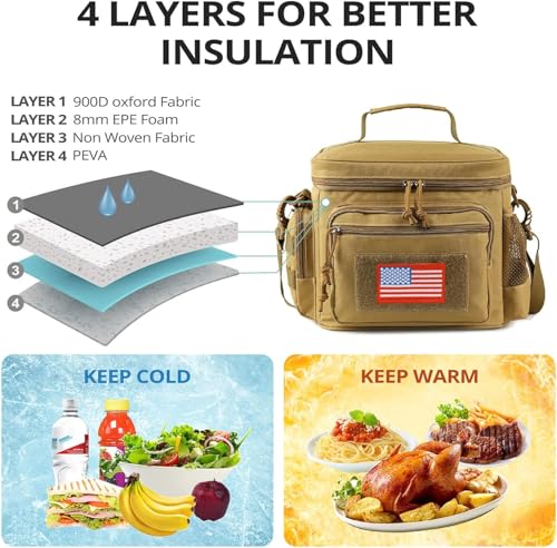 Brown Medium Insulated Tactical Lunch Box 12L Leakproof Cooler Bag for Men