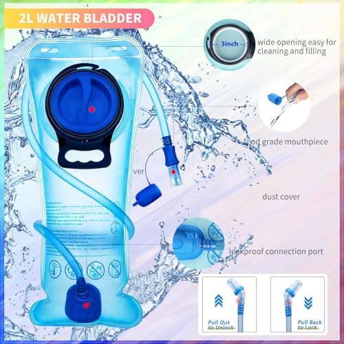 Gray Hydration Backpack with 2L Insulated Water Bladder for Raves Hiking Cycling