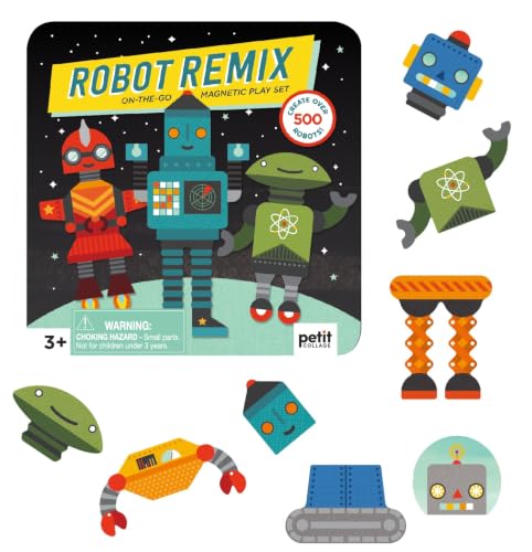 Petit Collage Magnetic Play Set Robot Remix - Mix & Match Magnetic Game Board for Kids 3+ - Includes 2 Scenes & 25+ Magnet Pieces (Variation: Mag Play Set Robot Remix)