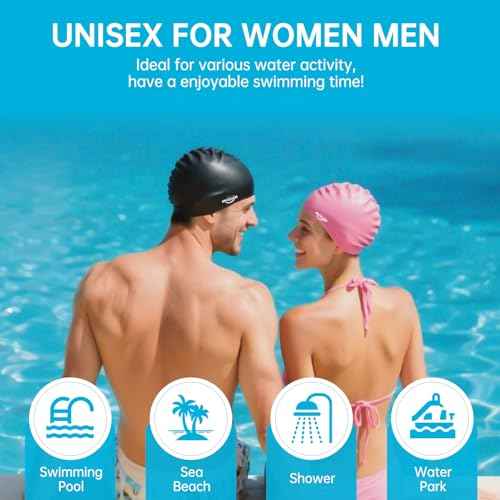 Large Thick Hair Swim Cap with Extra Room for Women Men, Premium Silicone Swimming Cap for Long Hair with Ear Plugs Nose Clip Set, Adult Waterproof Swim Hats Bathing Caps to Keep Hair Dry