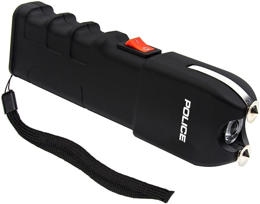 POLICE Stun Gun for Self Defense 928 - High Voltage Rechargeable with LED Flashlight, Compact & Heavy Duty, Personal Security for Women & Men - Black