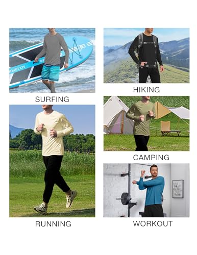Men's Short Sleeve UPF 50 Sun Protection Rash Guard Shirt for Fishing & Running - Gray, Large