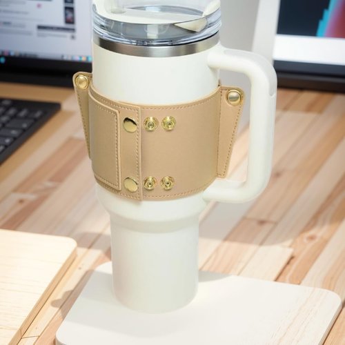 Leather Water Bottle Holder With Imitation Pearl Beads Water Bottle Sling, Compatible with Stanley 30 oz & 40 oz Tumbler with Handle, Water Bottle Carrier with Card Holder，Stanley Accessories