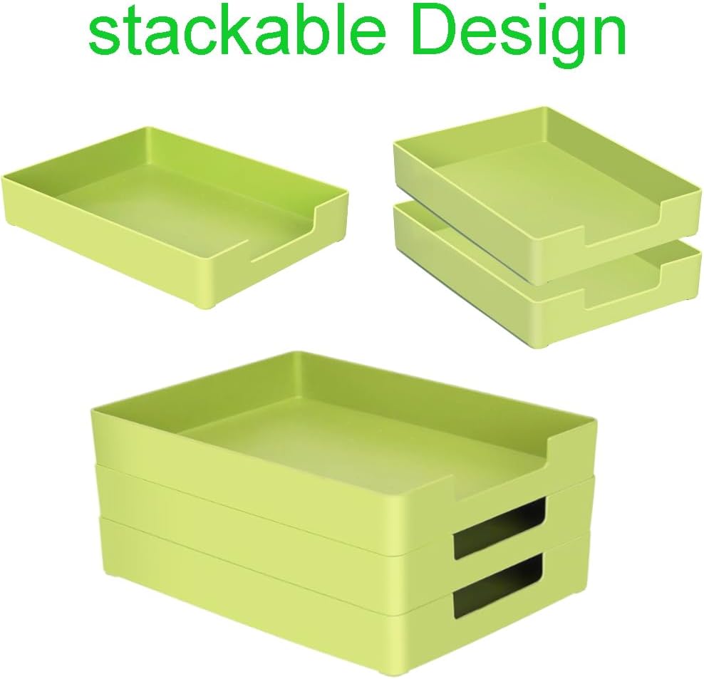 Desk Letter Tray, 2PCS A4 Size Plastic Stackable File Document Organizer, Office Desktop File Paper Holder, Book Storage Rack,Anti-Skid Stacking Support for Office Supplies (White)