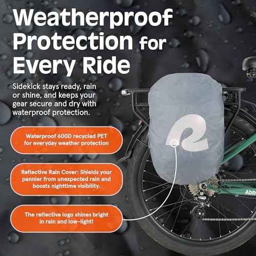 Retrospec Sidekick Single & Dual Pannier Bike Bag - Waterproof Commuter Pannier with Laptop Sleeve, Reflective Rain Cover & Carry Strap - Eco-Friendly 600D rPET - 17" Large Capacity