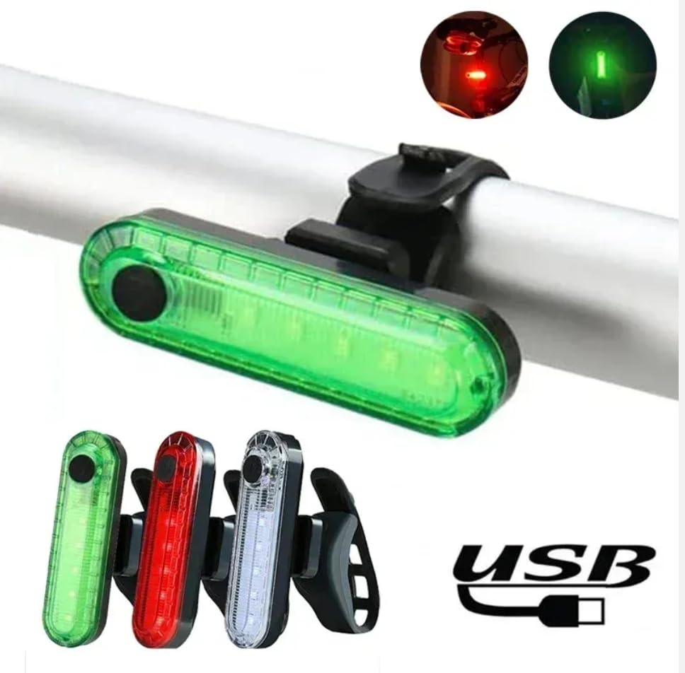2 pcs Green LED Bike Tail Light, Rear Bike Back Lights for Night Riding, Great Battery Life, Easy to Install On Any Bike or Helmet, USB Rechargeable