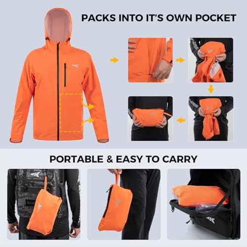 KastKing HydroArmor Lightweight Rain Jacket, 2.5-Layer Waterproof Fishing Hiking Rain Suit for Men, Packable Rain Gear