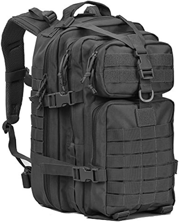 REEBOW GEAR Tactical Backpack Army Molle Military Style Assault Pack Bug Bag Backpacks 34L Daypack (With Flag Patch, Black)