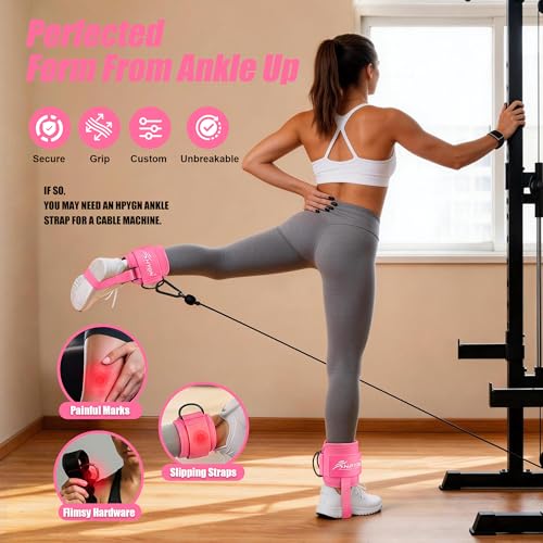 Pink Ankle Straps for Cable Machines Women with Foot Strap - Pair