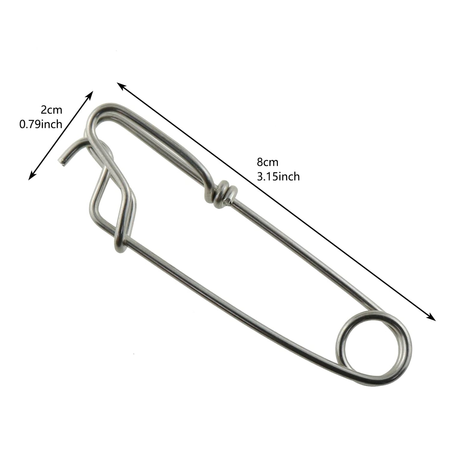 LUORNG 10pcs Longline Snap Clips 8x2cm Stainless Steel Tuna Clips for Floats Tuna Fishing Line Fishing, Closed Eye Pin