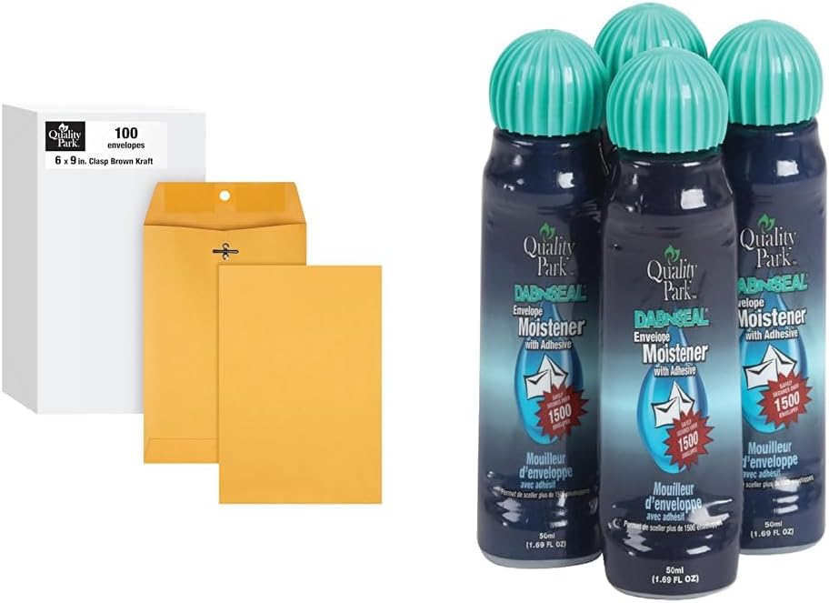Quality Park 6 x 9 Clasp Envelopes, Clasp and Gummed Closures for Storing or Mailing, 28 lb Kraft Paper, 100 per Box (QUA37855)