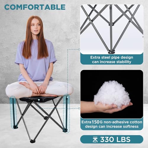 FUNDANGO Folding Camping Stool - Black, Oversized Foot Rest, 330Lbs Capacity