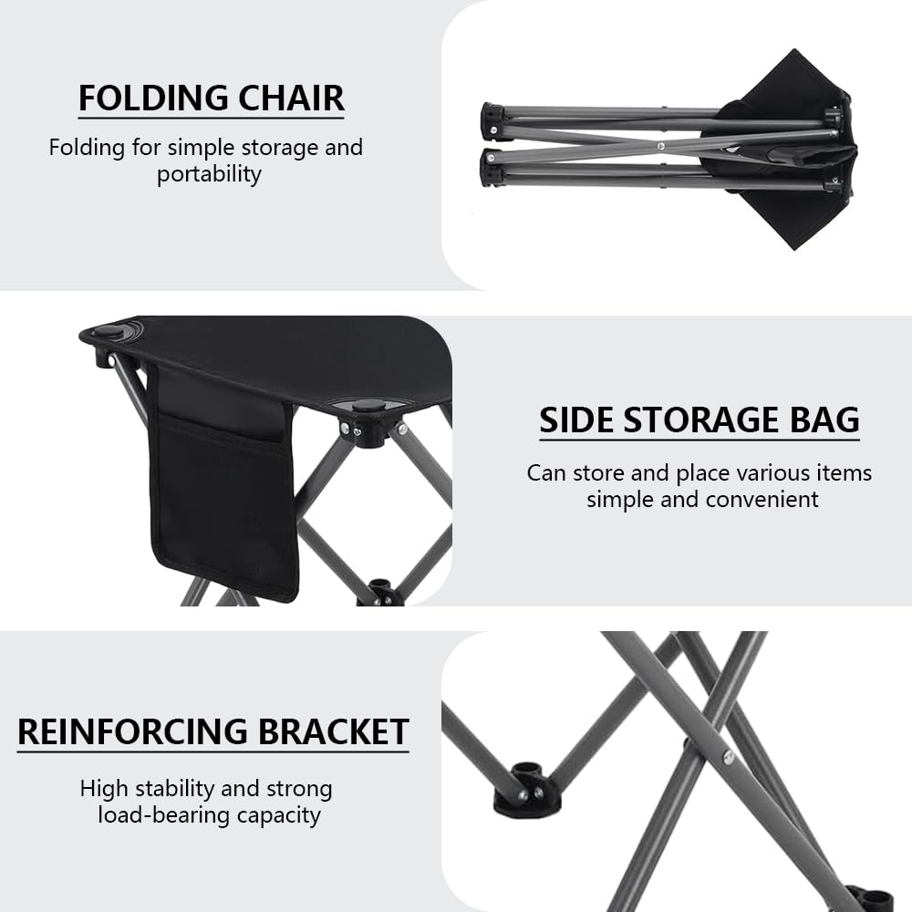 Airsnigi 3 Pack Camping Stool, Camping Foot Stools Portable Folding Camp Stool with Storage Bag, Folding Stool Suitable for Fishing, Beach, Picnic,Outdoor - Black