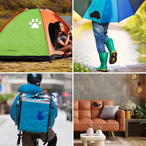 OIIKI 3 Sheets Puffer Down Jacket Repair Patch, Self Adhesive Waterproof Repair Patch, Stick On Nylon Patches Tape for Jackets Coat Clothing Tent Sleeping Bags Ski Pants Holes-Black & Blue & White
