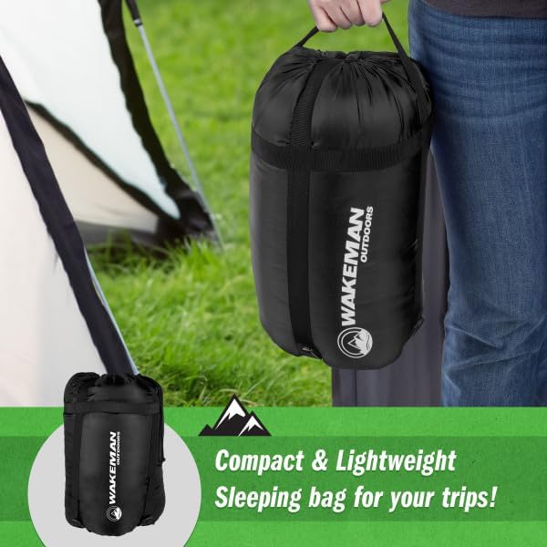 Sleeping Bag - 3 Season Warm and Cool Weather Sleeping Bags for Adults, Teens, and Kids - Lightweight Compact Spring Summer Fall Camping Sleeping Bag - Camping Essentials by Wakeman (Neon Green)
