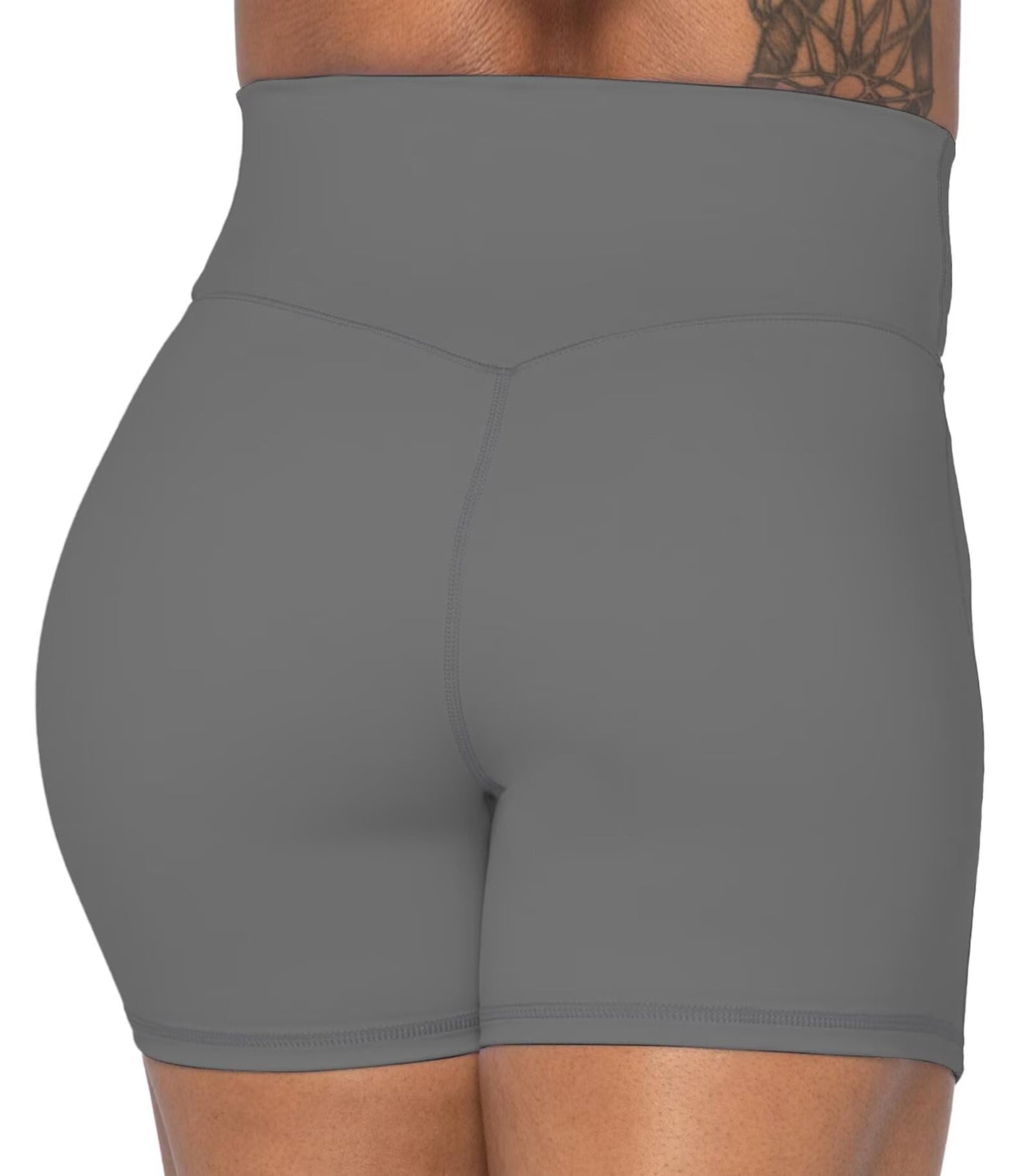 Sunzel Sunzfly Crossover Biker Shorts for Women, V Criss Cross High Waist Yoga Workout Gym Shorts with Tummy Control 4" Charcoal Gray X-Small