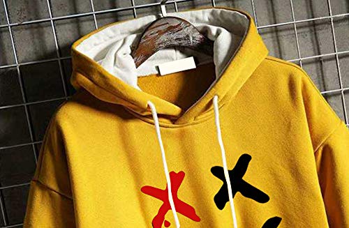 Men's Hoodie Pullover Letter Print Tracksuit Techwear Casual Coat - Large Yellow & Red Black