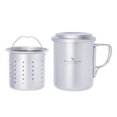 Boundless Voyage 450ml Titanium Cup with Tea Filter Folding Handles Outdoor Camping Ti Coffee Mug 15.2 fl oz Portable Lightweight Tea Maker