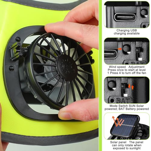 Fan Hat with 2 USB Fans Wide Brim Neck Flap - Yellow