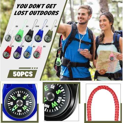 Compass for Kids Hiking and Survival Small Mini Pocket Compasses Keychain Lanyard Boy Scout Party Favor Toy Set, Bulk