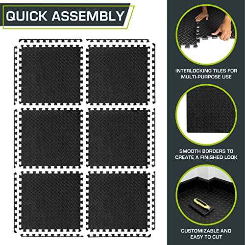 ProsourceFit Puzzle Exercise Mat ¨ö in, EVA Interlocking Foam Floor Tiles for Home Gym, Mat for Home Workout Equipment, Floor Padding for Kids, Black, 24 in x 24 in x ¨ö in, 24 Sq Ft - 6 Tiles