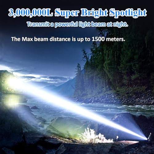Rechargeable 3,000,000 Lumens Spotlight with 1500M Range, IPX5 Waterproof, Multi-Mode, Tripod