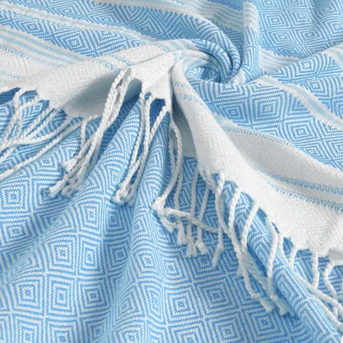 Genovega Oversized Turkish Beach Towels 74"x38" Thin Quick Dry Sand Free Pool Swim Bathing Towel Extra Large Blanket Adult Travel Essentials Cruise Accessories Must Haves Summer Light Blue Stuff