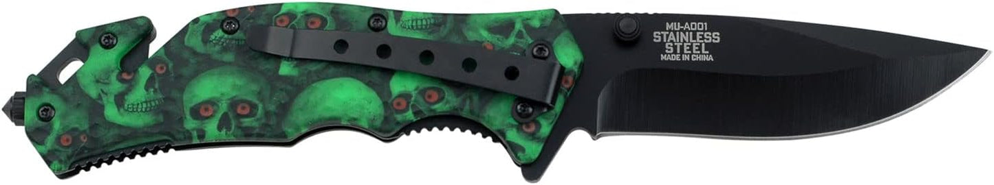 Master USA MU-A001 Series Spring Assist Folding Knife, Black Blade, 4-1/2-Inch Closed