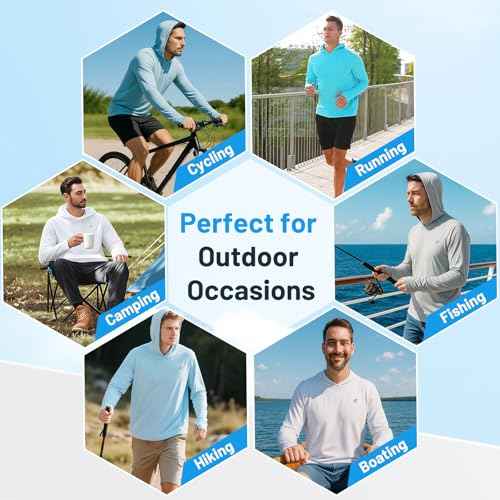 Runhit Fishing Shirts for Men Hoodie Sun Shirt UPF 50+ Long Sleeve UV Protection SPF Rash Guard Running Hiking Workout