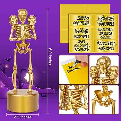 Halloween Trophy 4 Pack Best Costume Skeleton Trophies, Halloween Skeleton Funny Trophy Plastic Tropies for Contest Awards, Halloween Party Prizes for Adults Party Supplies