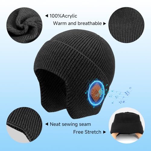 Wireless Beanie Hat with Bluetooth, Rechargeable Headphone Beanie Cap, Windproof Winter Knit Cap, Crystal Clear Hands-Free Calling, Immersive Music Playback, All-Day Comfort