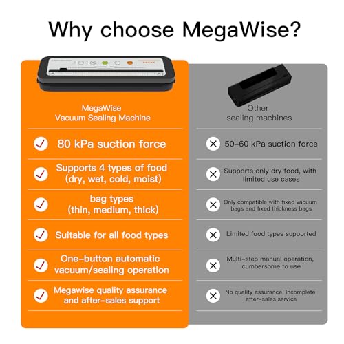 MegaWise Vacuum Sealer Machine Silver - Food Sealer with 80kPa & 4 Modes