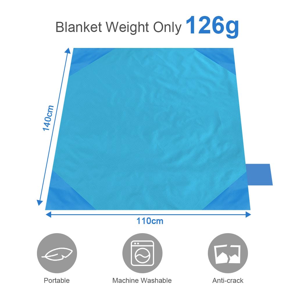 Ainiv Picnic Blanket, Mini Pocket Beach Mat 43.3 x 55.1IN (2-3 People) Foldable, Lightweight Waterproof Sand Free, Foldable Thin Ground Sheet for Outdoor Camping Hiking Travel - with Hand Strap