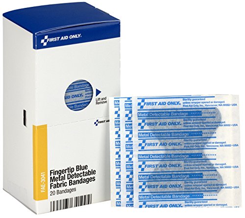 First Aid Only Blue Metal Detectable Fingertip Bandages - 40 Count, Latex-Free