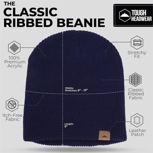 Tough Headwear Ribbed Beanie Hat - Four-Way Stretch Beanie for Women & Men - Lightweight, Soft Acrylic Knit Winter Hat